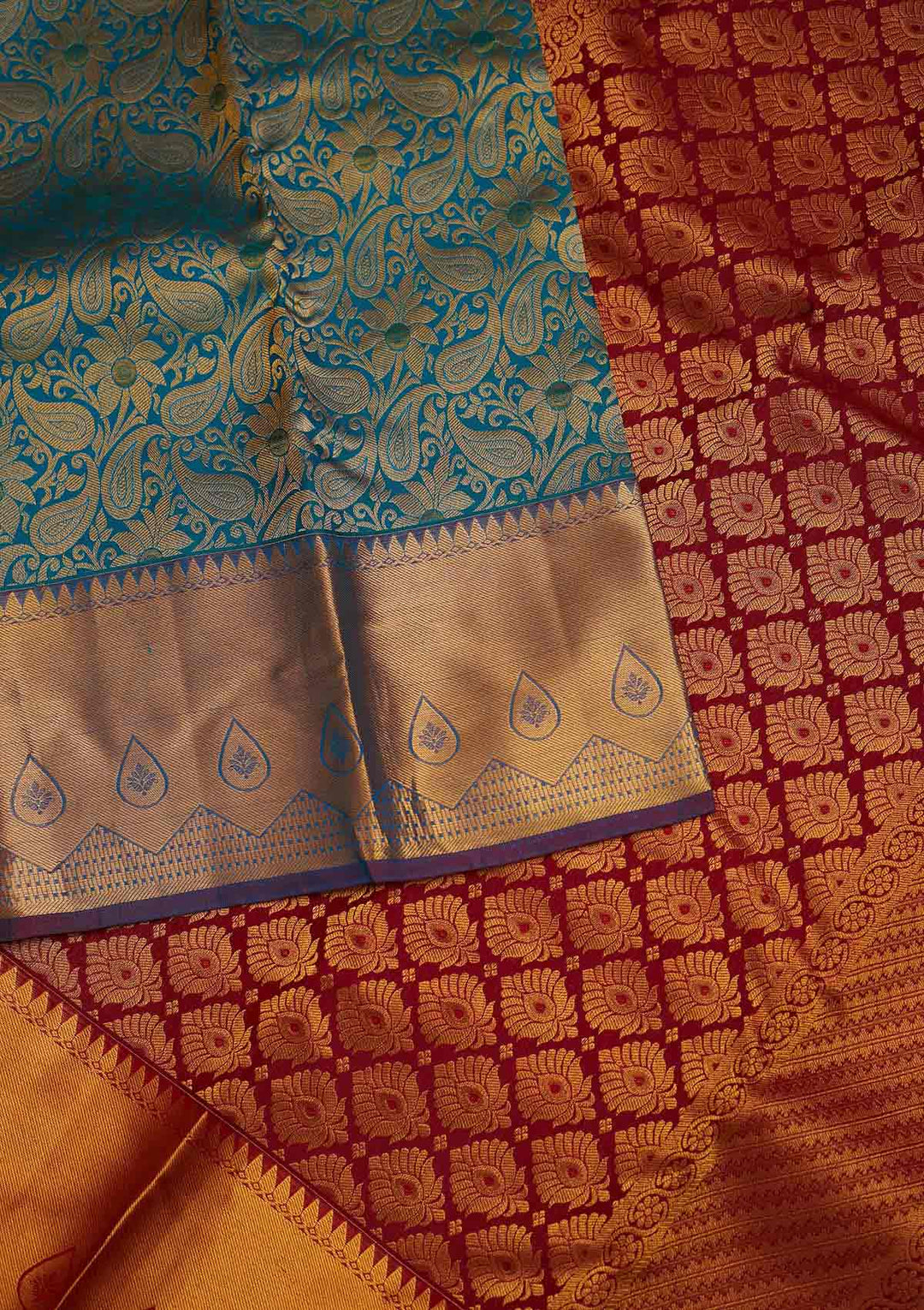 Turquoise Blue Zariwork Pure Silk Designer Saree - Koskii
