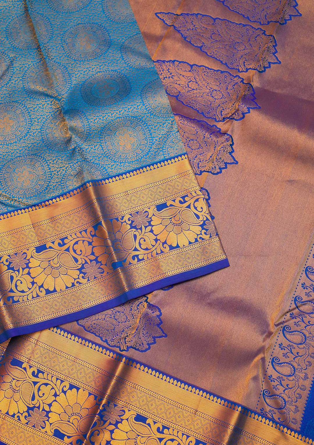 Turquoise Blue Zariwork Pure Silk Saree - Koskii