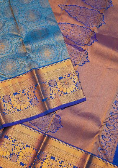 Turquoise Blue Zariwork Pure Silk Saree - Koskii