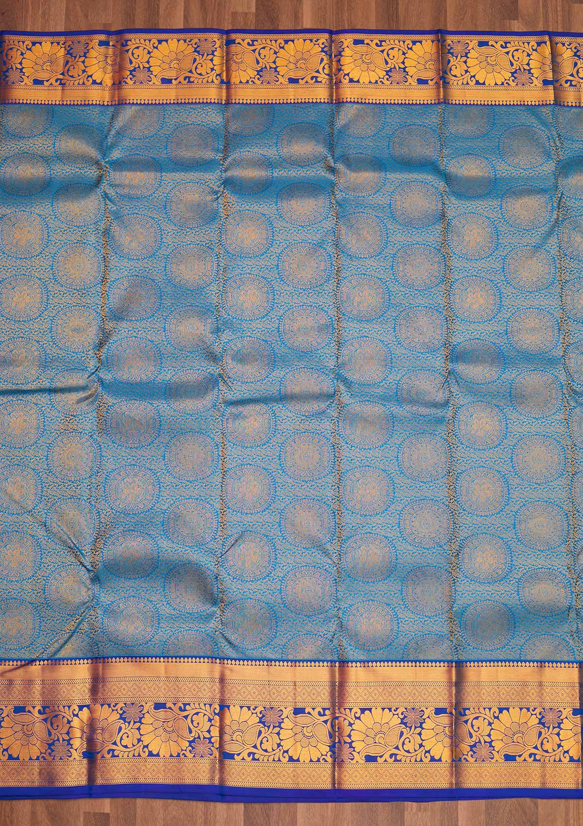 Turquoise Blue Zariwork Pure Silk Saree - Koskii