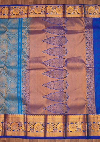 Turquoise Blue Zariwork Pure Silk Saree - Koskii