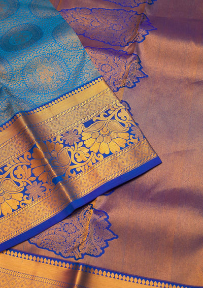 Turquoise Blue Zariwork Pure Silk Saree - Koskii