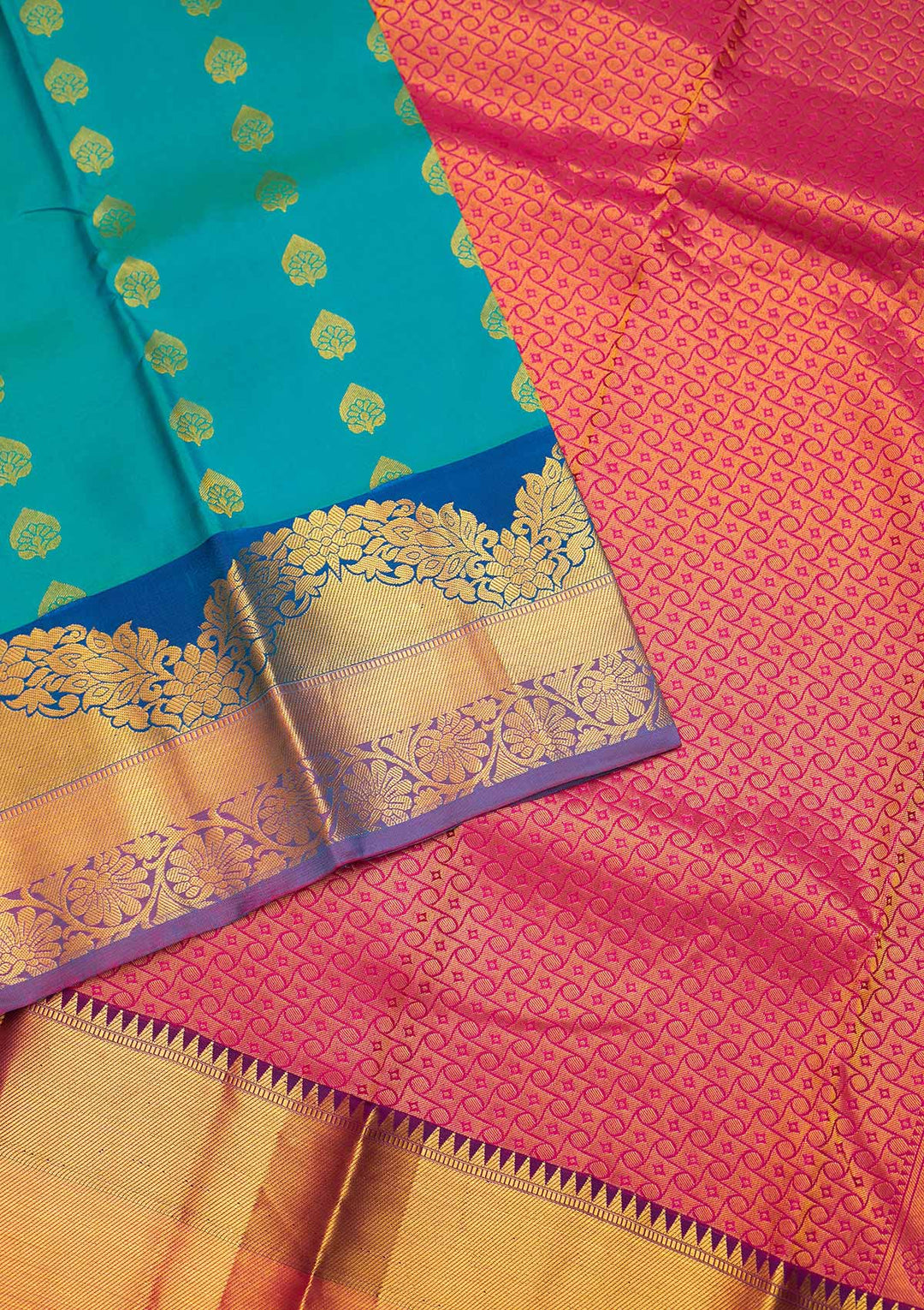 Turquoise Blue Zariwork Pure Silk Saree - Koskii