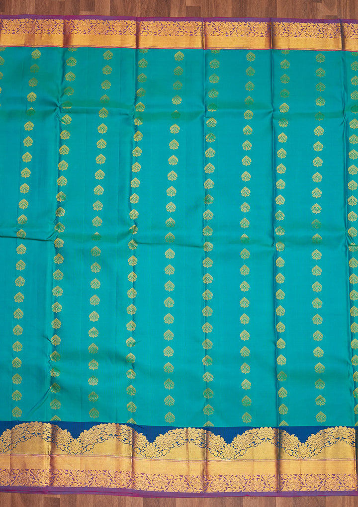 Turquoise Blue Zariwork Pure Silk Saree - Koskii