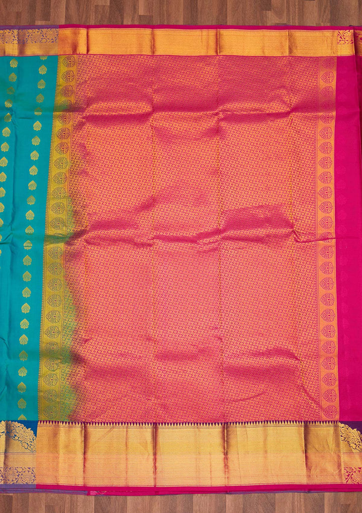 Turquoise Blue Zariwork Pure Silk Saree - Koskii