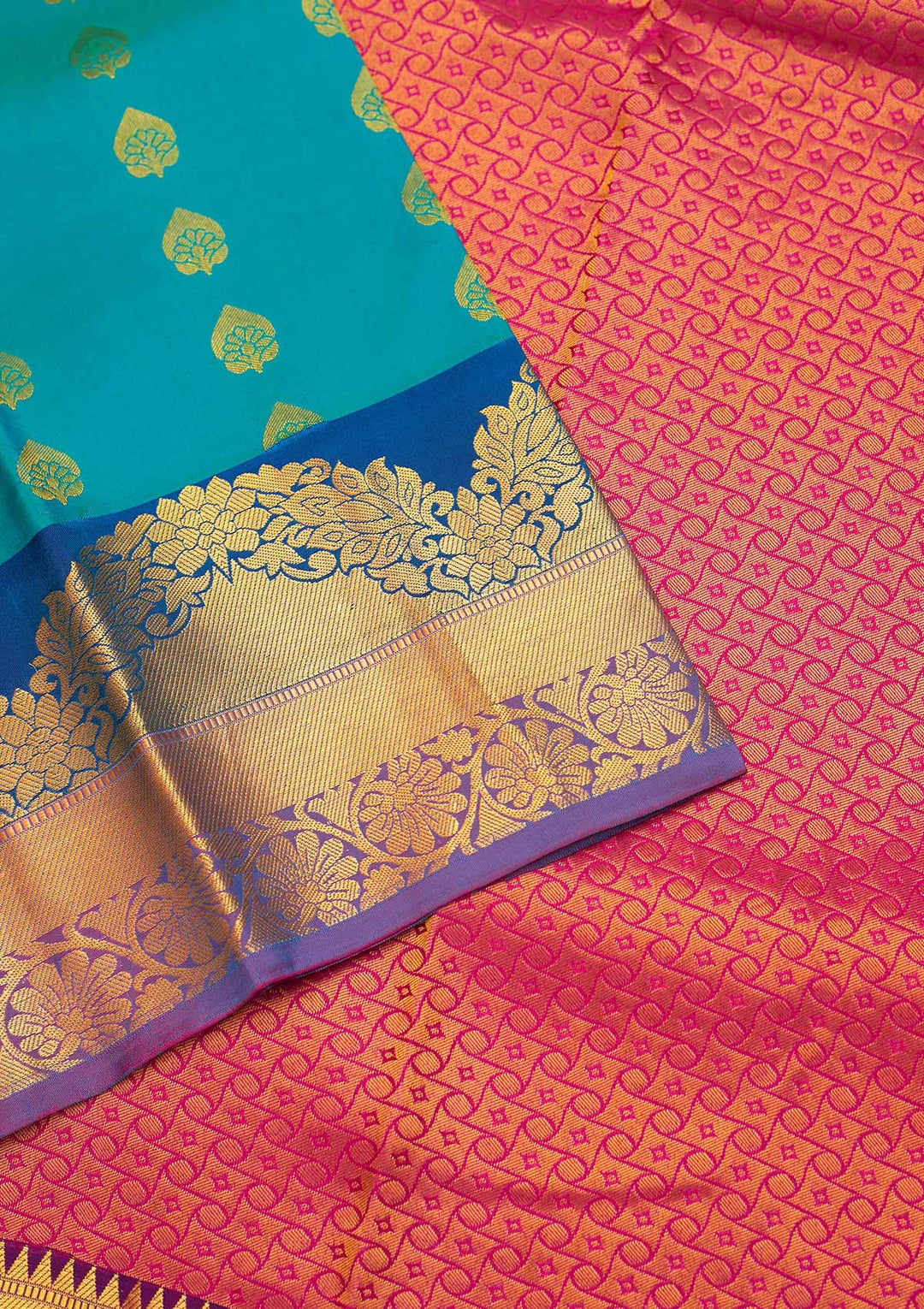 Turquoise Blue Zariwork Pure Silk Saree - Koskii