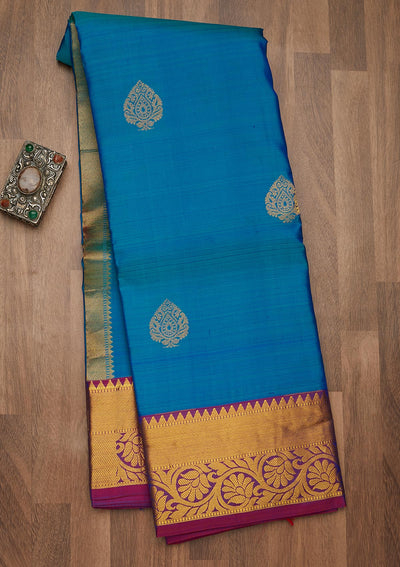 Turquoise Blue Zariwork Pure Silk Saree-Koskii