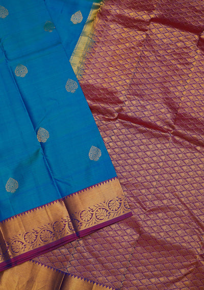 Turquoise Blue Zariwork Pure Silk Saree-Koskii