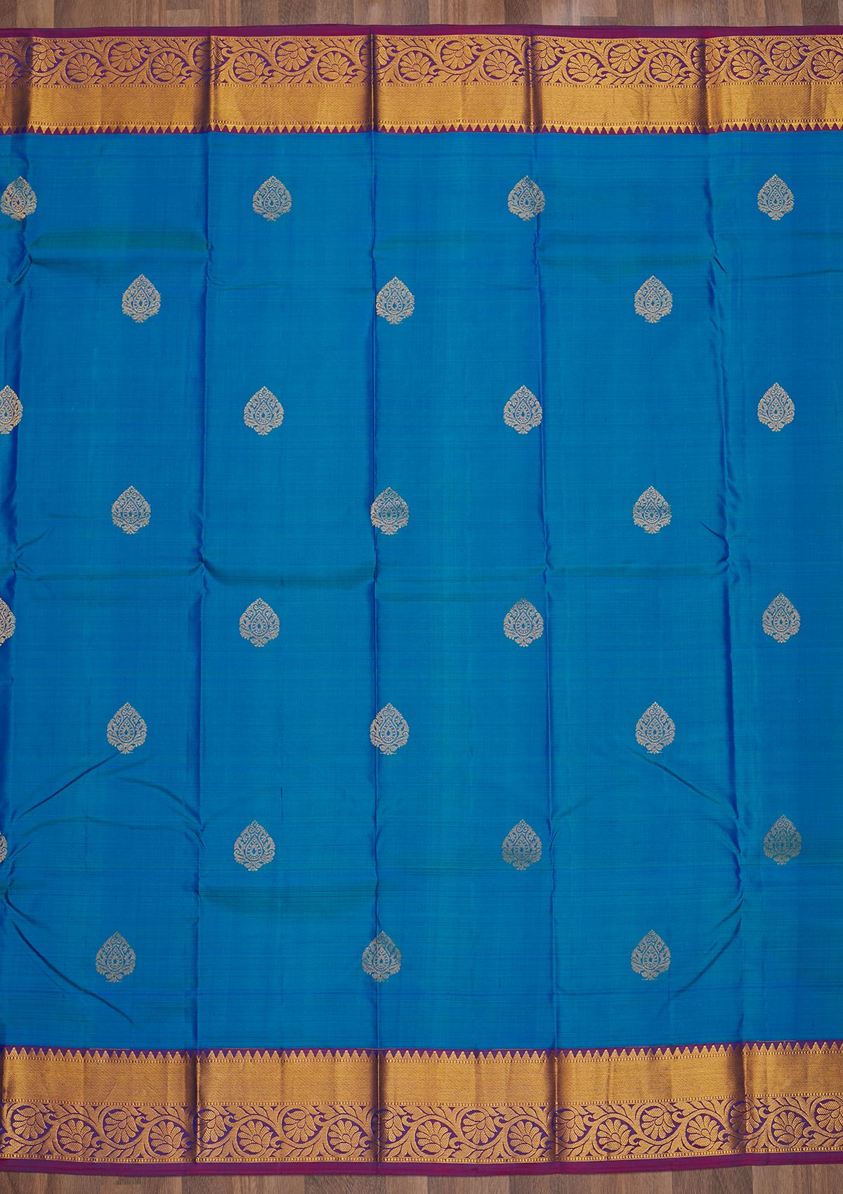 Turquoise Blue Zariwork Pure Silk Saree-Koskii