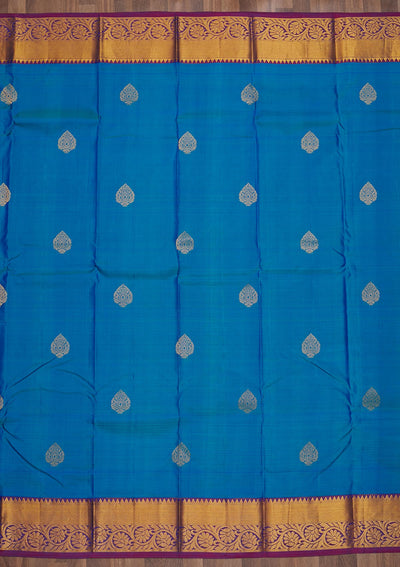 Turquoise Blue Zariwork Pure Silk Saree-Koskii