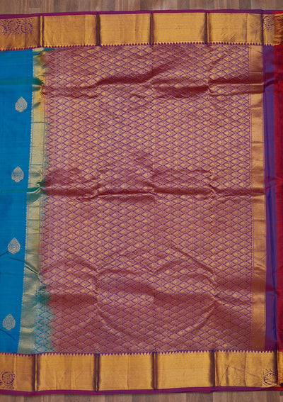 Turquoise Blue Zariwork Pure Silk Saree-Koskii