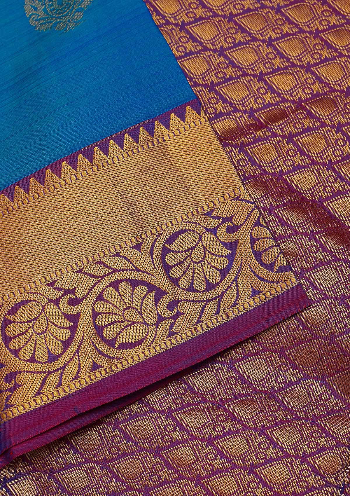 Turquoise Blue Zariwork Pure Silk Saree-Koskii