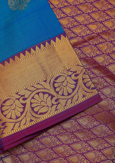 Turquoise Blue Zariwork Pure Silk Saree-Koskii