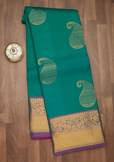 Turquoise Blue Zariwork Pure Silk Saree-Koskii