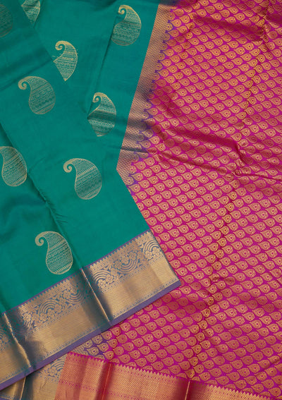 Turquoise Blue Zariwork Pure Silk Saree-Koskii
