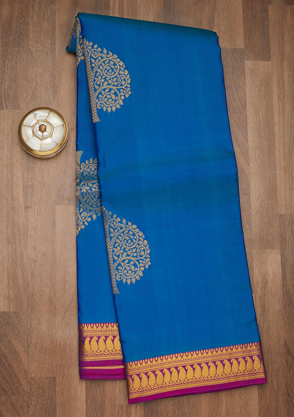 Turquoise Blue Zariwork Pure Silk Saree-Koskii