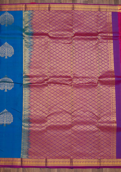 Turquoise Blue Zariwork Pure Silk Saree-Koskii