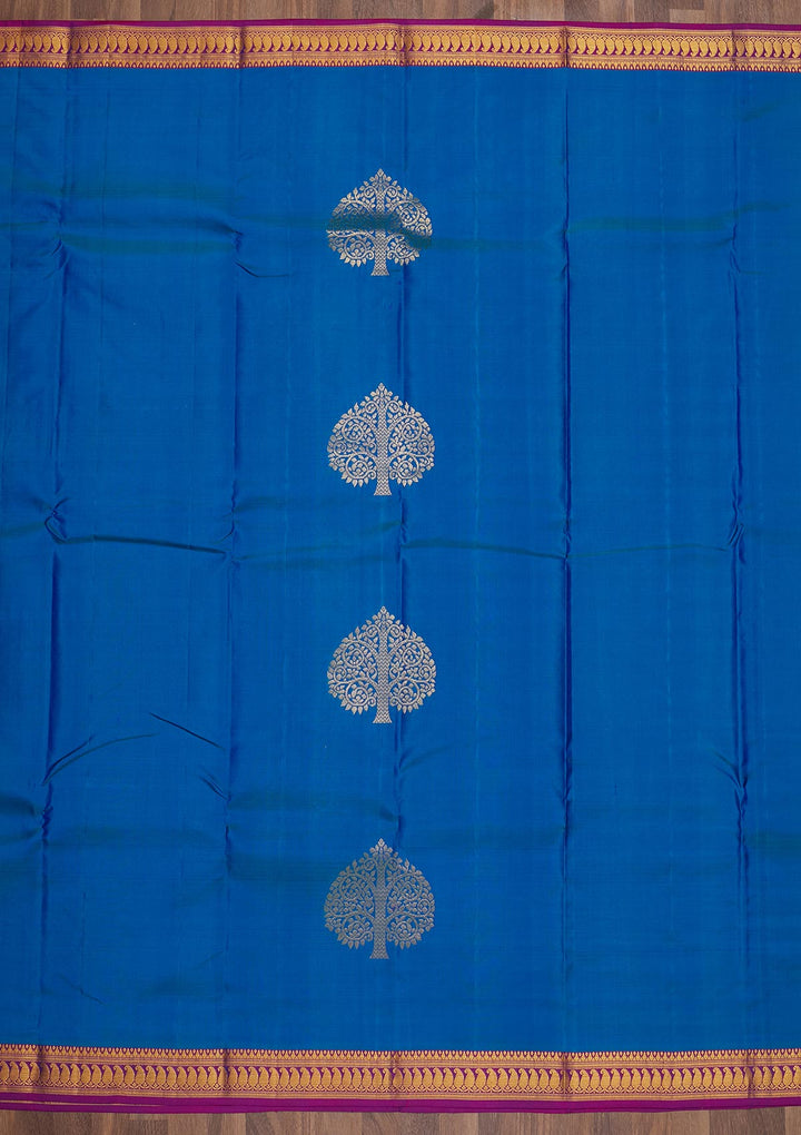 Turquoise Blue Zariwork Pure Silk Saree-Koskii
