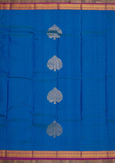 Turquoise Blue Zariwork Pure Silk Saree-Koskii