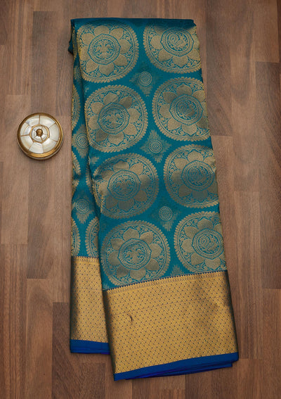 Turquoise Blue Zariwork Pure Silk Saree-Koskii