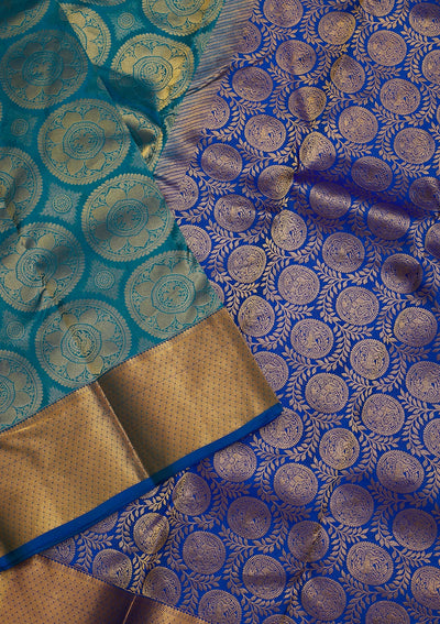 Turquoise Blue Zariwork Pure Silk Saree-Koskii