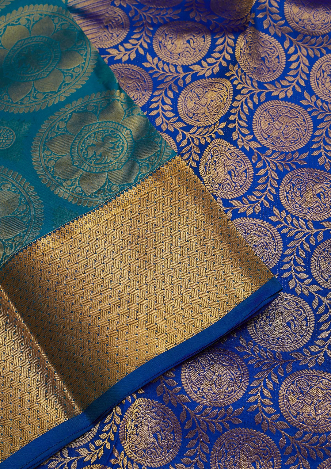 Turquoise Blue Zariwork Pure Silk Saree-Koskii