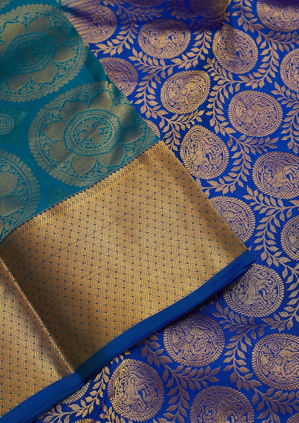 Turquoise Blue Zariwork Pure Silk Saree-Koskii
