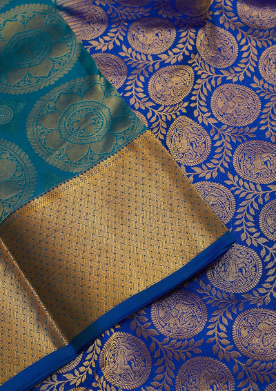 Turquoise Blue Zariwork Pure Silk Saree-Koskii