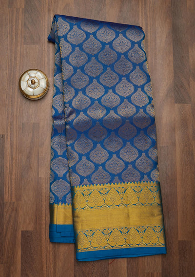 Turquoise Blue Zariwork Pure Silk Saree-Koskii