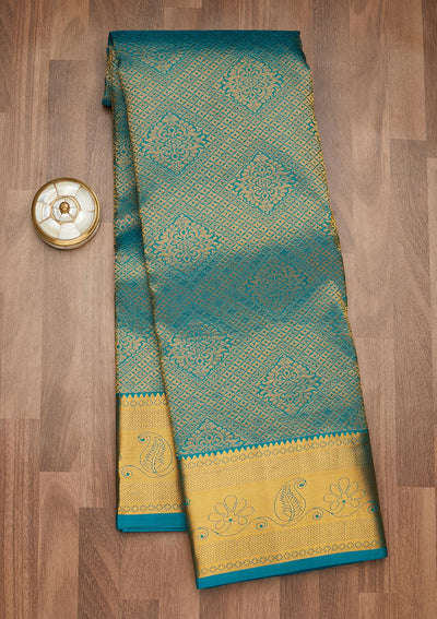 Turquoise Blue Zariwork Pure Silk Saree-Koskii