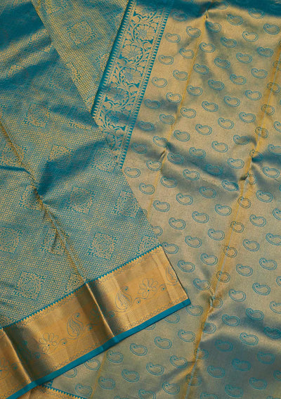 Turquoise Blue Zariwork Pure Silk Saree-Koskii