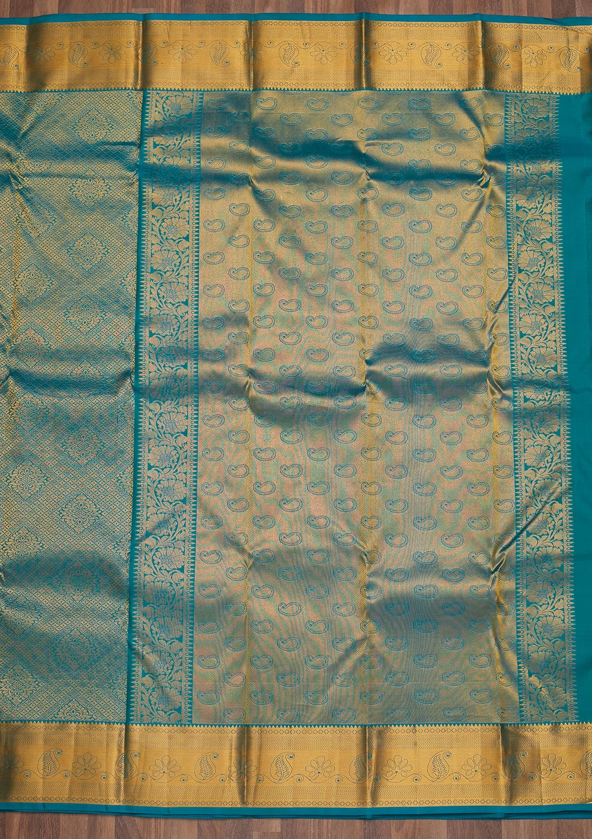 Turquoise Blue Zariwork Pure Silk Saree-Koskii