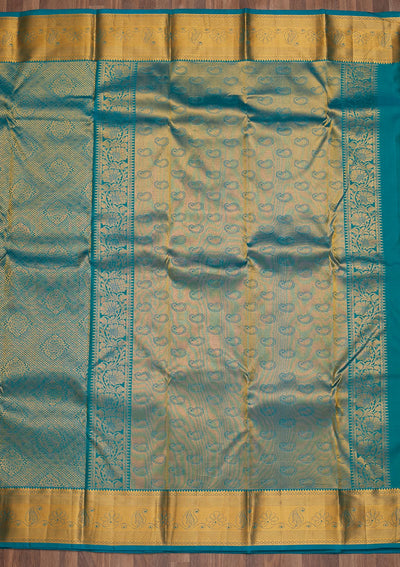 Turquoise Blue Zariwork Pure Silk Saree-Koskii