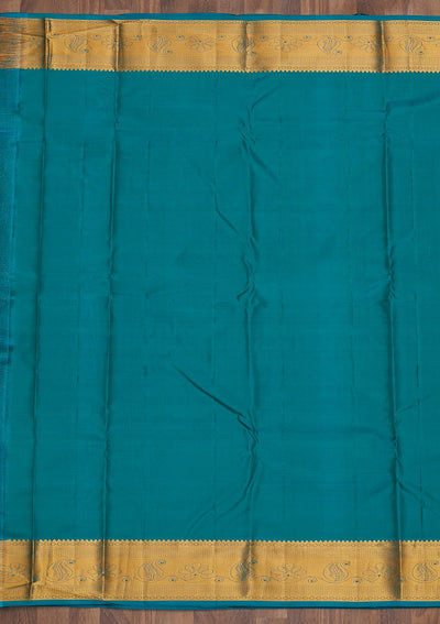 Turquoise Blue Zariwork Pure Silk Saree-Koskii