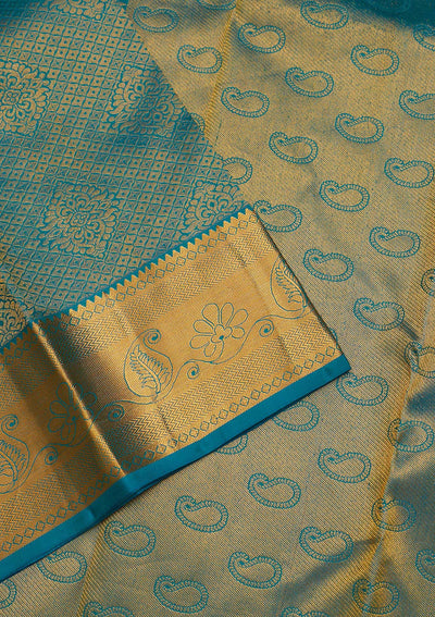 Turquoise Blue Zariwork Pure Silk Saree-Koskii