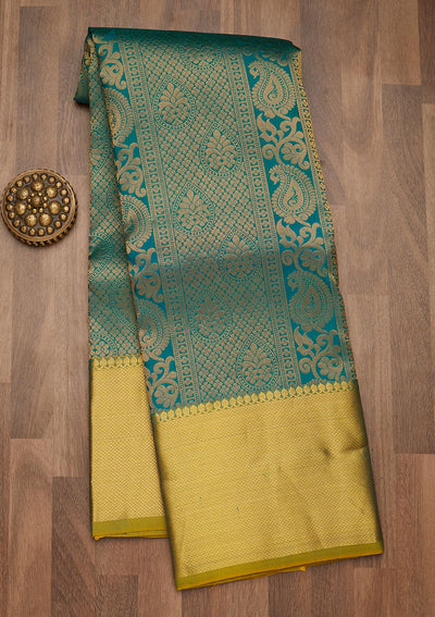Turquoise Blue Zariwork Pure Silk Saree-Koskii