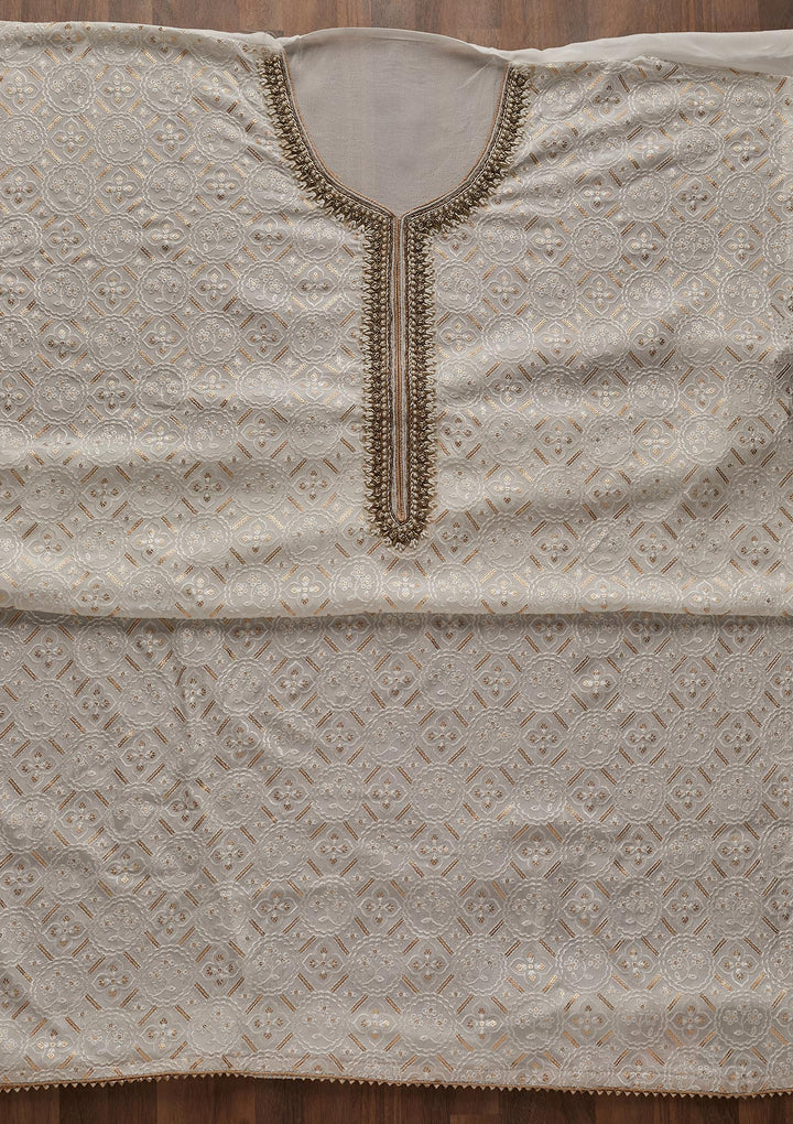 White Sequins Georgette Designer Unstitched Salwar Suit - Koskii