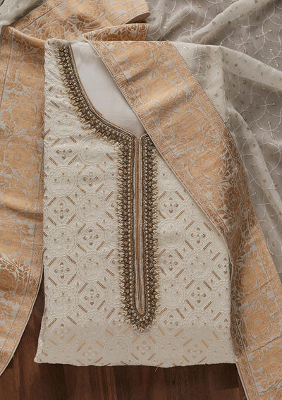White Sequins Georgette Designer Unstitched Salwar Suit - Koskii