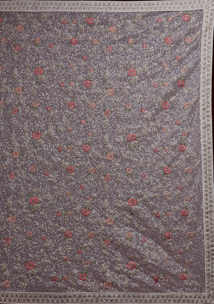 White Sequins Net Designer Saree - Koskii