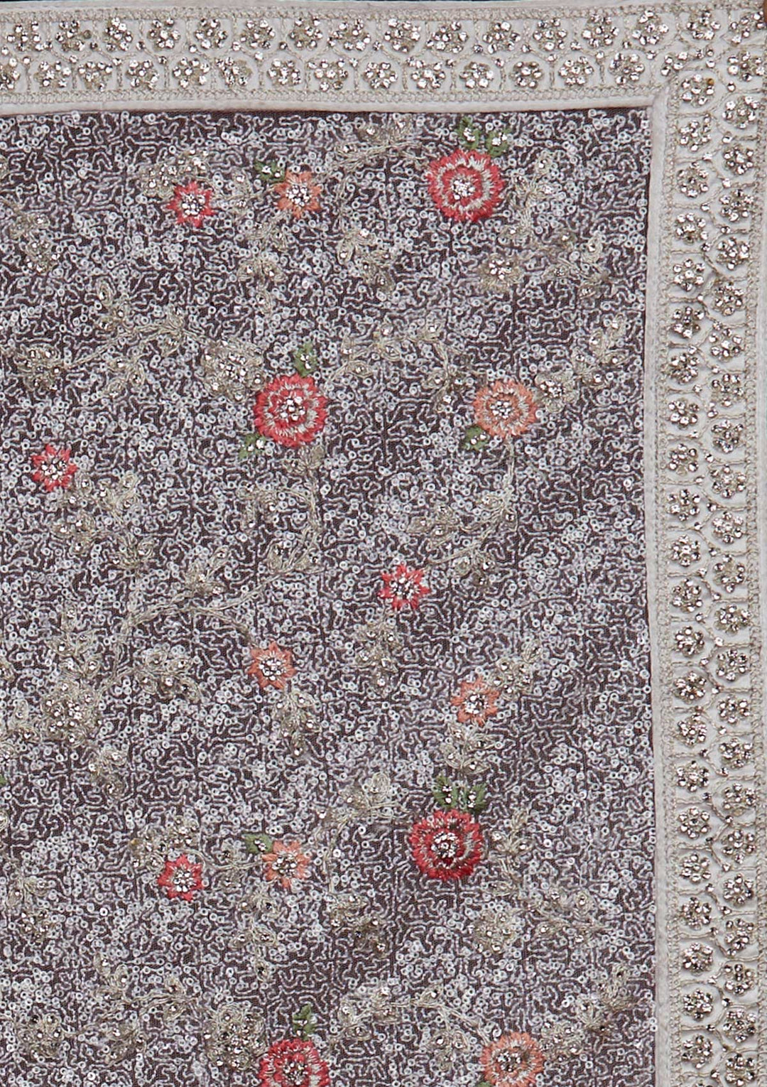 White Sequins Net Designer Saree - Koskii