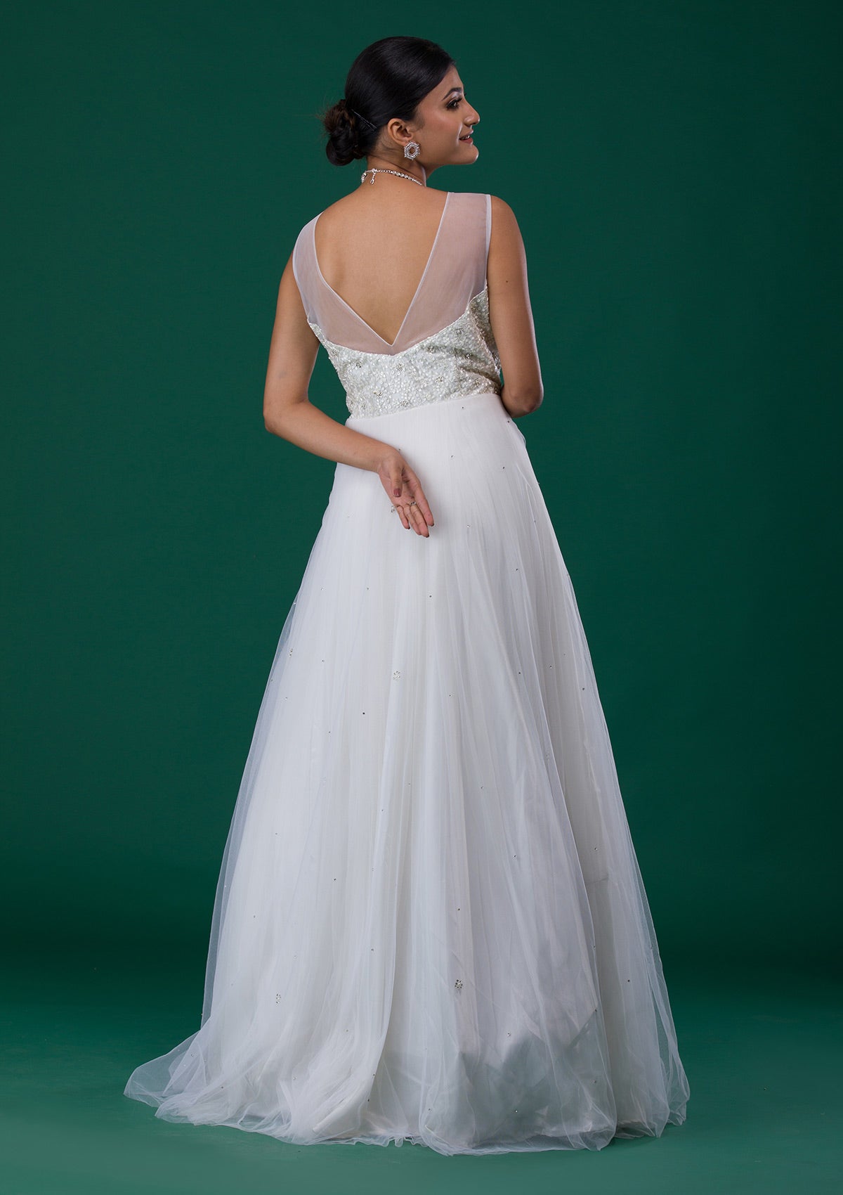 Romantic Off-the-Shoulder Long Sleeve Wedding Dress with Plunging Neckline