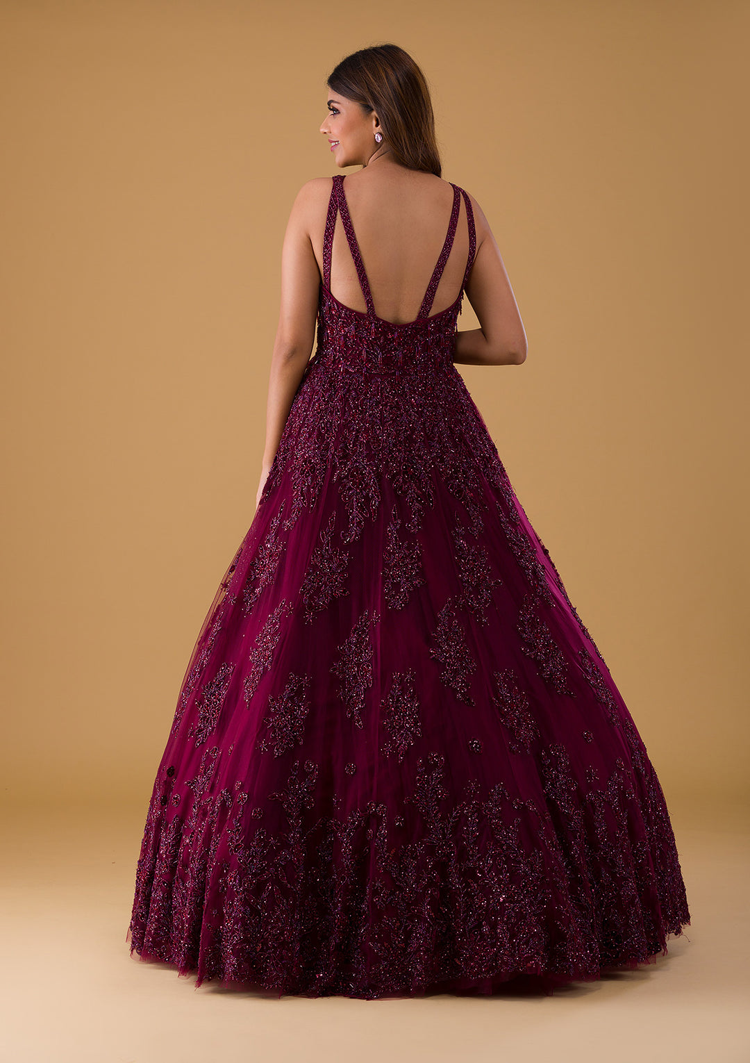 Wine Cutdana Net Gown-Koskii