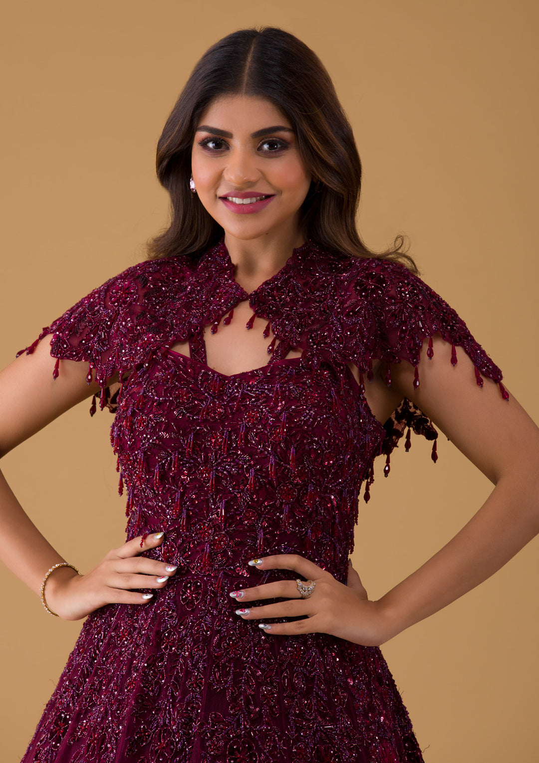 Wine Cutdana Net Gown-Koskii