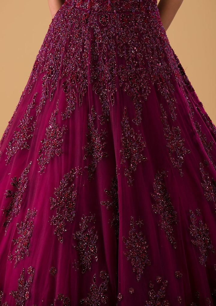 Wine Cutdana Net Gown-Koskii