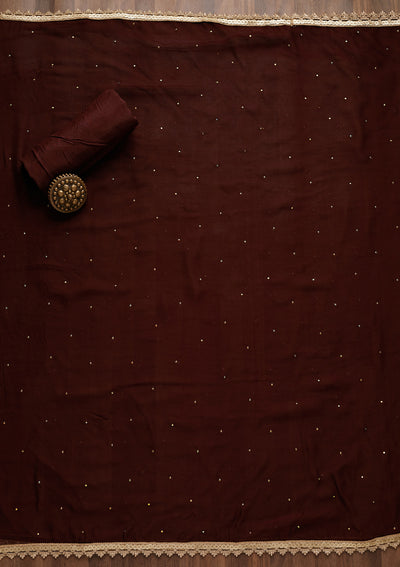 Wine Gotapatti Georgette Unstitched Salwar Suit - Koskii