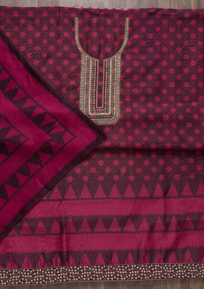 Wine Printed Art Silk Unstitched Salwar Suit-Koskii
