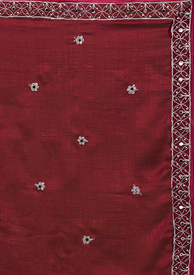 Wine Silver Zariwork Raw Silk Designer Salwar Suit-Koskii