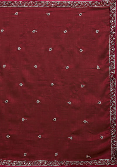 Wine Silver Zariwork Raw Silk Designer Salwar Suit-Koskii