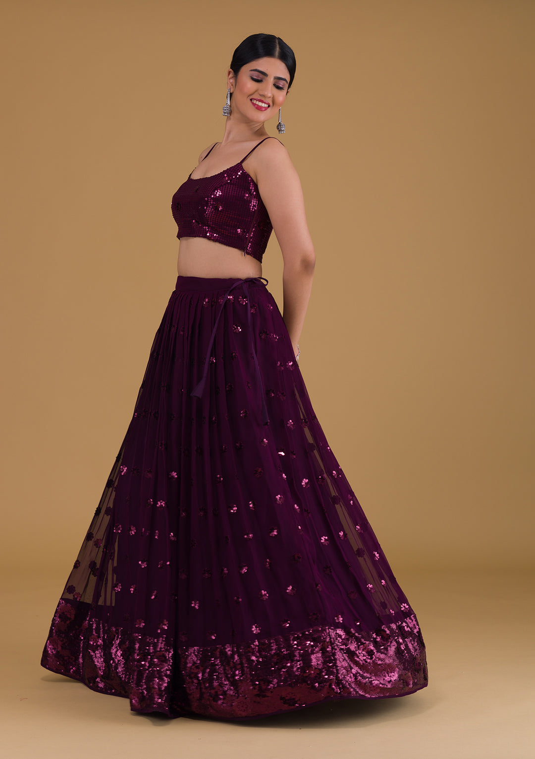 Wine Sequins Georgette Designer Lehenga-Koskii