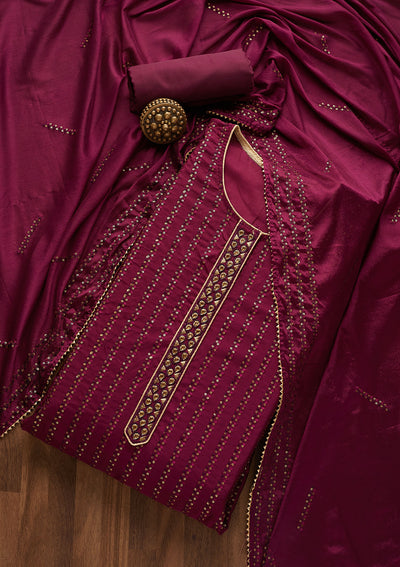Wine Sequins Georgette Designer Semi-Stitched Salwar Suit - Koskii